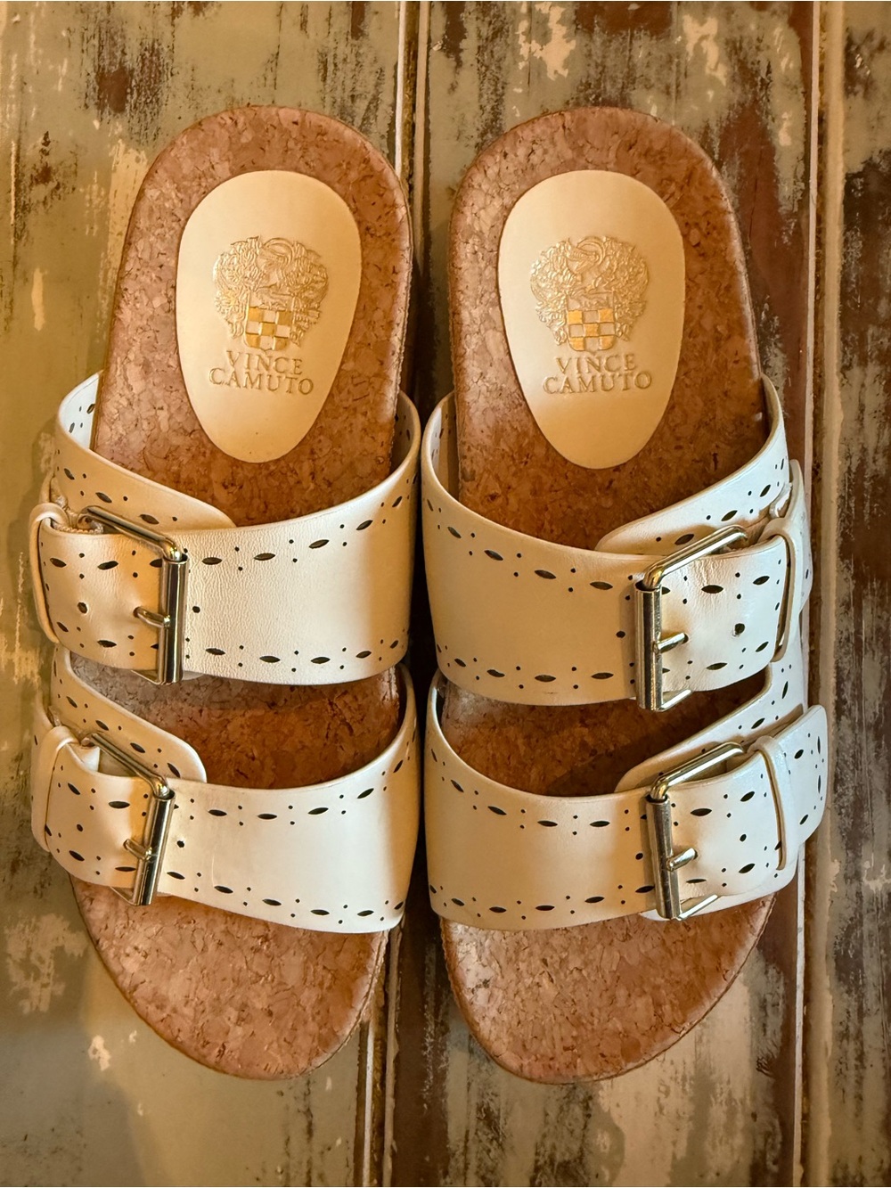 Vince Camuto Cream Double Buckle Cork Slide Sandals size 7